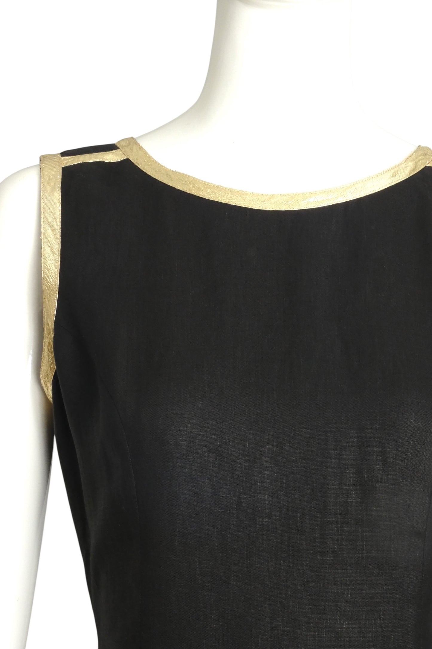 VALENTINO-1990s Black Linen & Gold Lame Shift Dress, Size 6