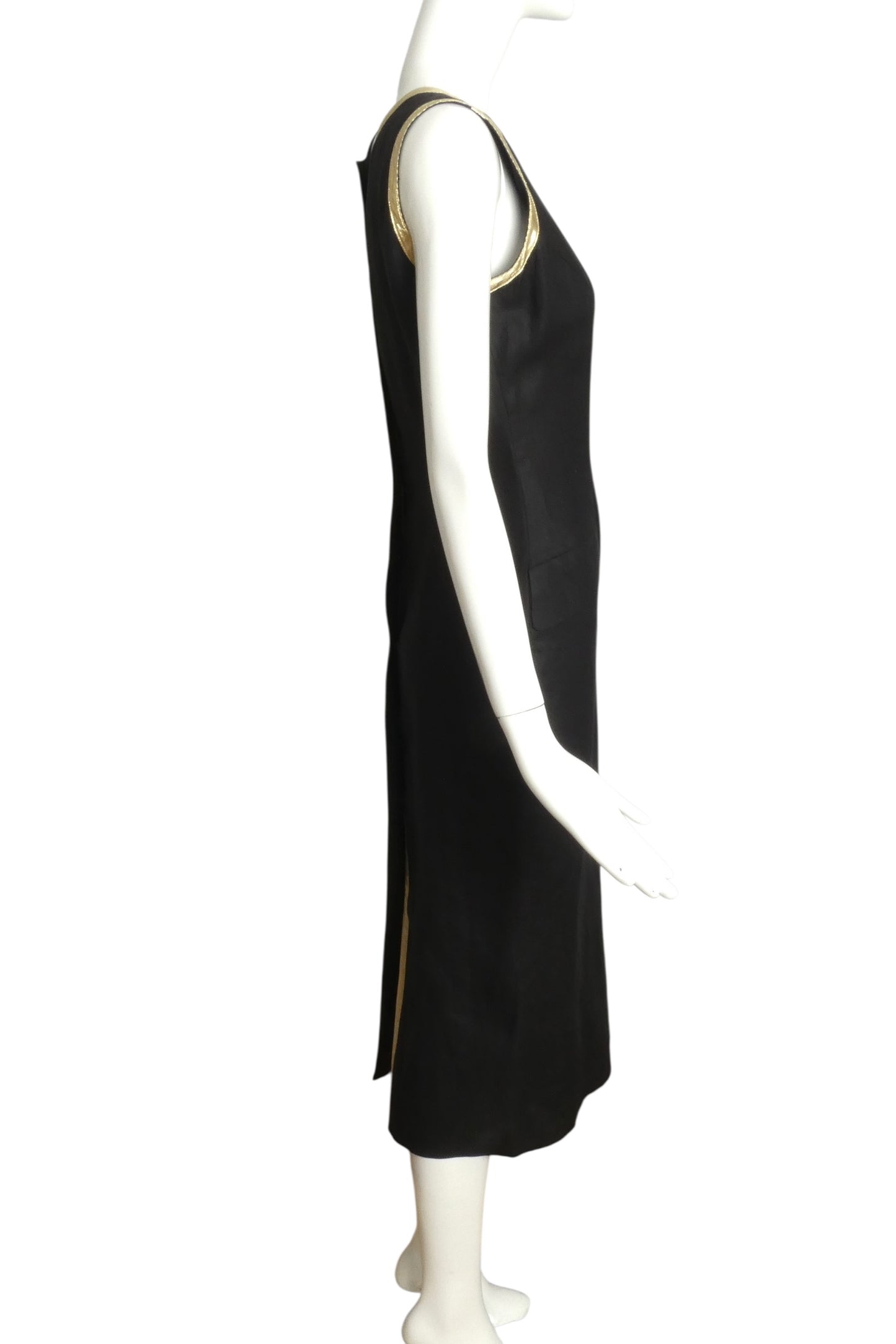 VALENTINO-1990s Black Linen & Gold Lame Shift Dress, Size 6