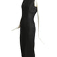 VALENTINO-1990s Black Linen & Gold Lame Shift Dress, Size 6