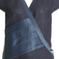 GIANNI VERSACE- 1985 Navy Linen & Silk Wrap Dress, Size 6