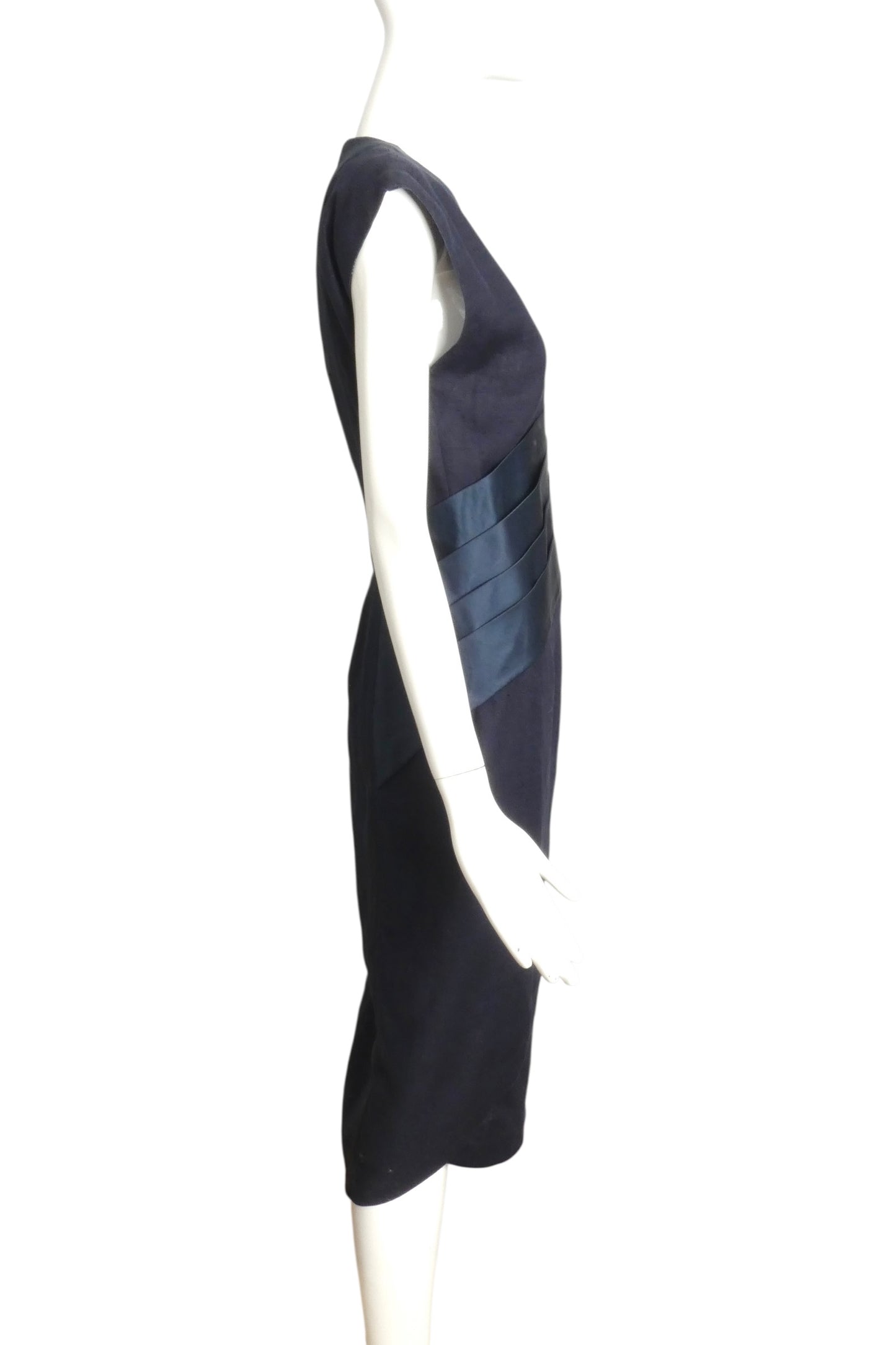 GIANNI VERSACE- 1985 Navy Linen & Silk Wrap Dress, Size 6
