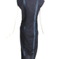 GIANNI VERSACE- 1985 Navy Linen & Silk Wrap Dress, Size 6