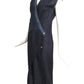 GIANNI VERSACE- 1985 Navy Linen & Silk Wrap Dress, Size 6