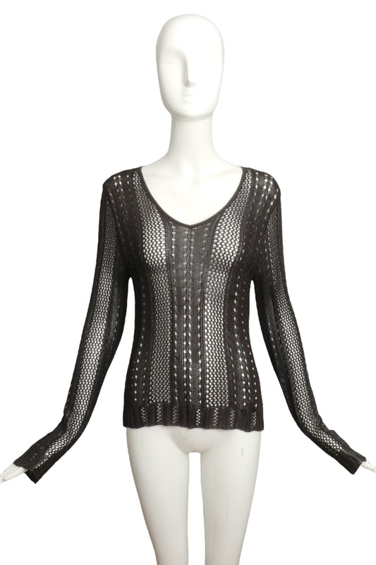 CHRISTIAN DIOR- 2001 Brown Open Weave Sweater, Size 8