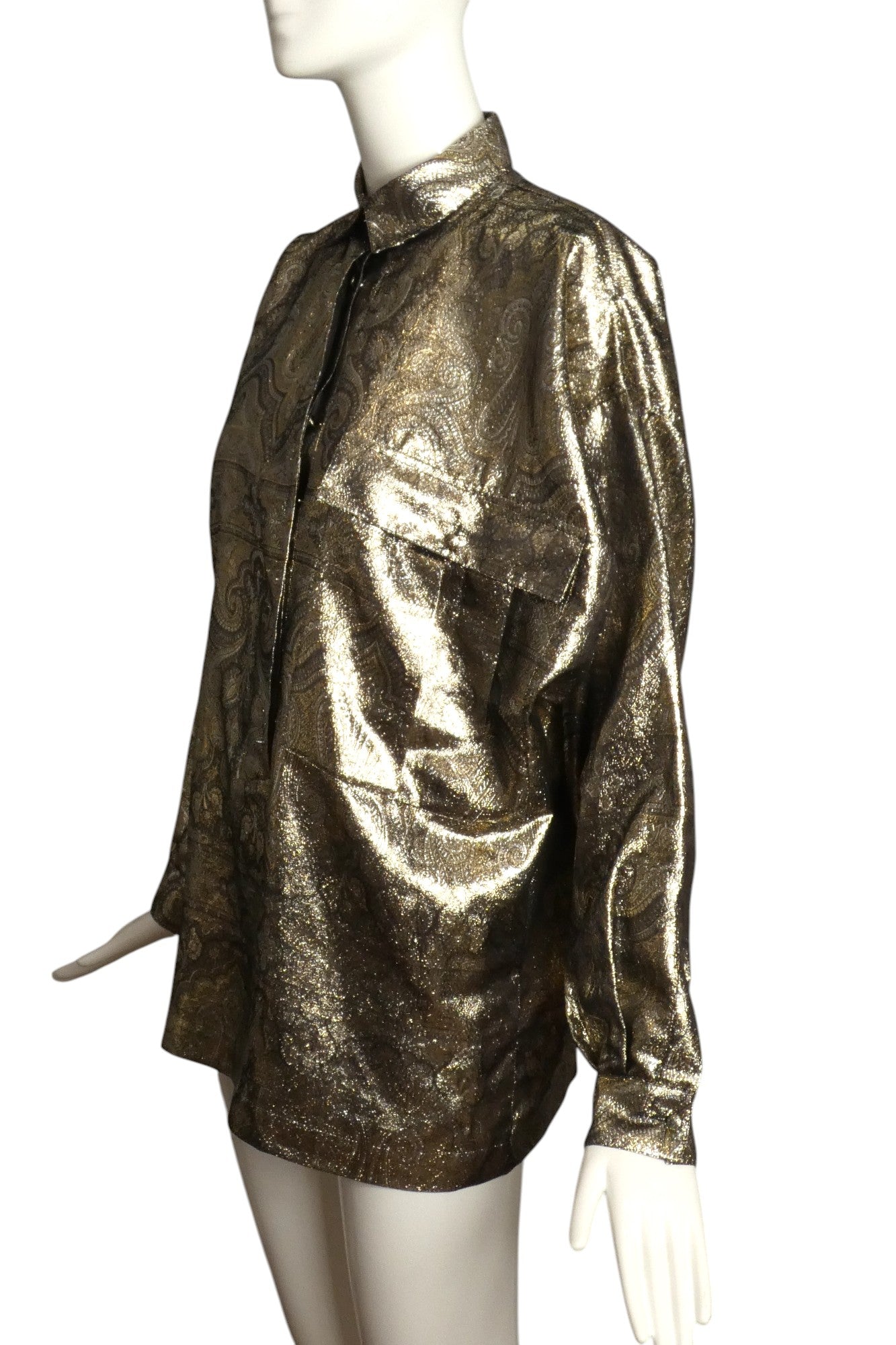GENNY- 1980s Metallic Silk  L/S Blouse, Size 12