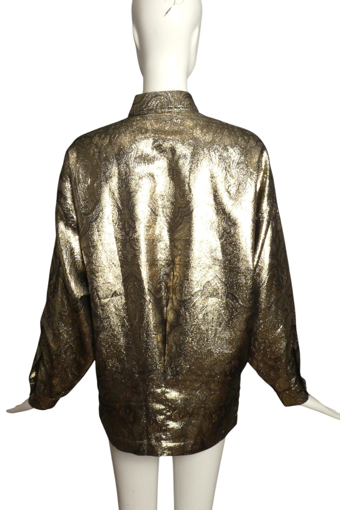 GENNY- 1980s Metallic Silk  L/S Blouse, Size 12