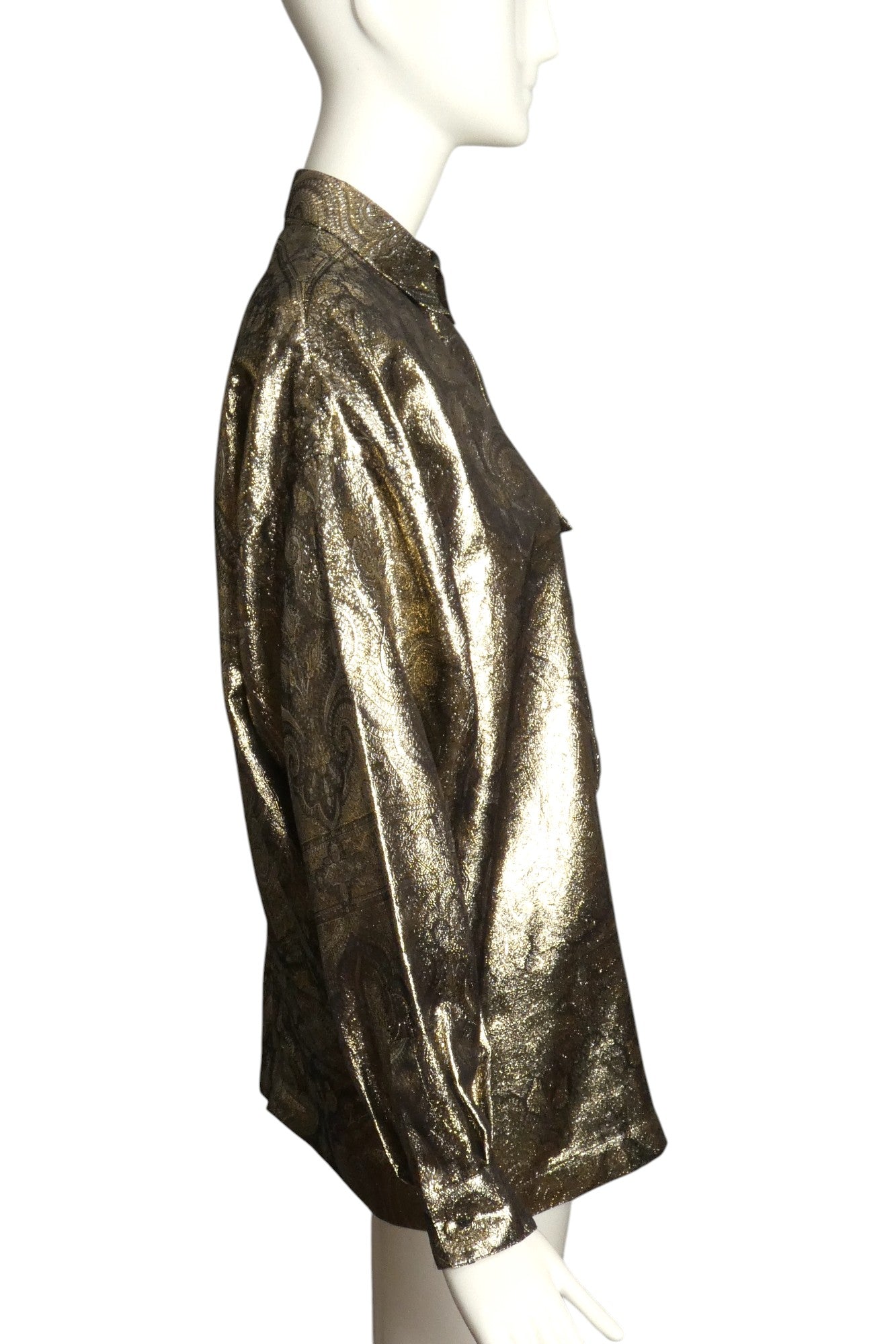 GENNY- 1980s Metallic Silk  L/S Blouse, Size 12
