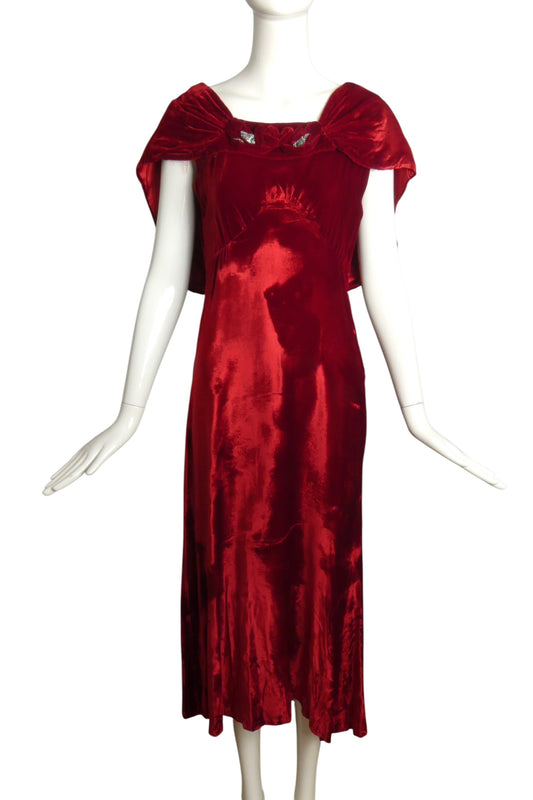 1930s Velvet Evening Gown, Size-6