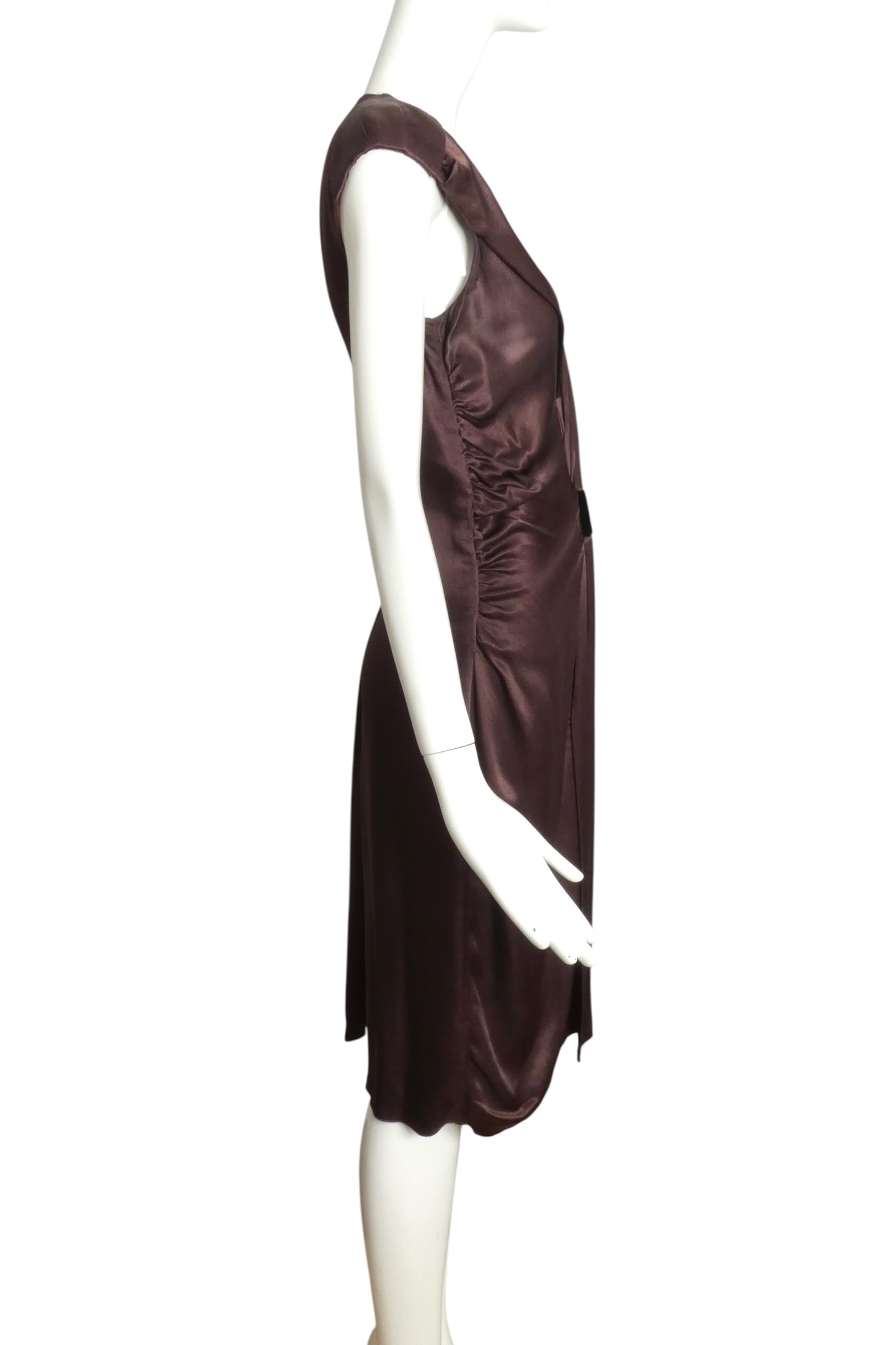 PRADA- 2009 Brown Shirred Cocktail Dress, Size 8