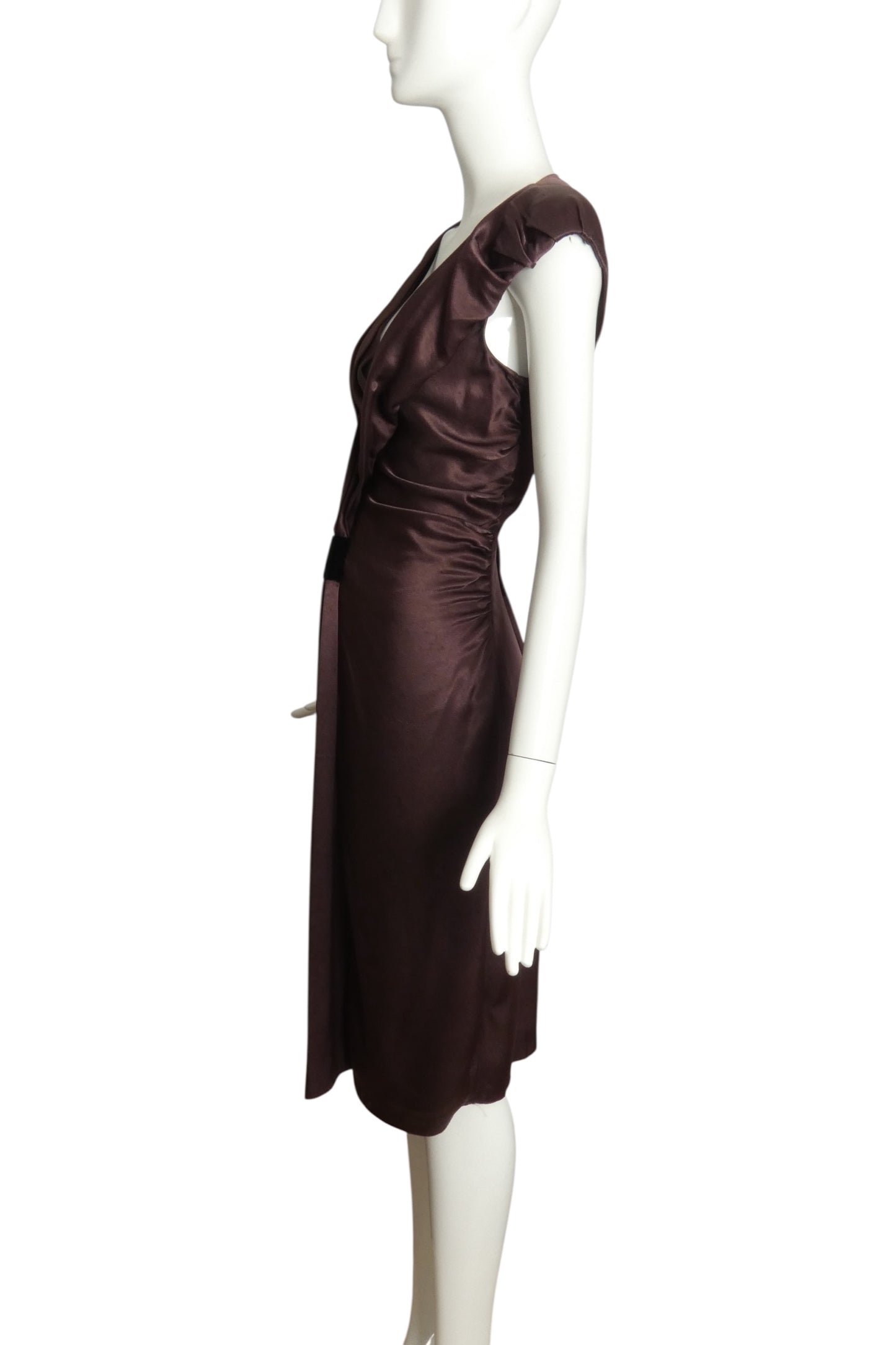 PRADA- 2009 Brown Shirred Cocktail Dress, Size 8