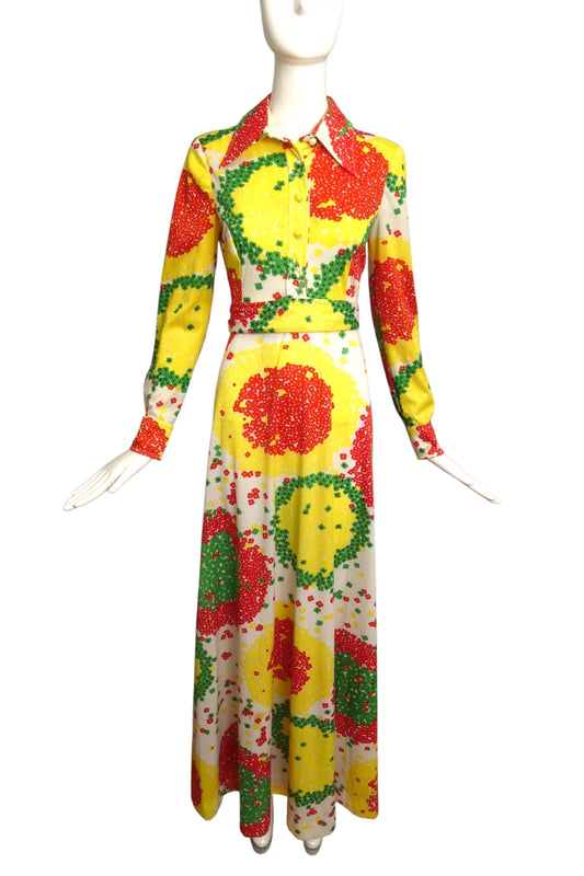 DON LUIS-1970s Multi Color Floral Knit Maxi Dress, Size 6