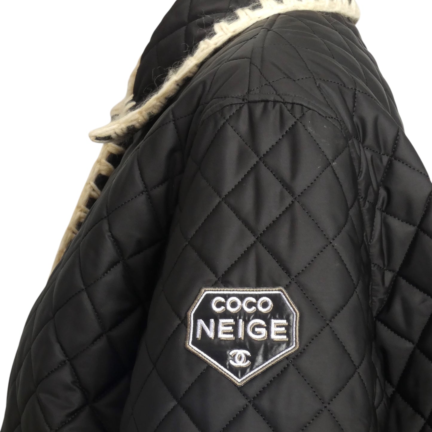 CHANEL- 2018 Black Coco Neige Quilted Coat, Size 14