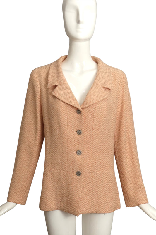CHANEL- 2000 Pink Chevron Wool Blazer, Size 14