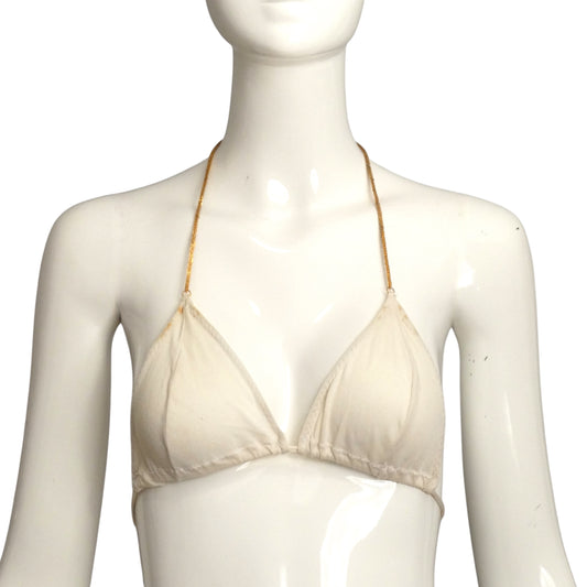 1970s White Knit & Gold Chain Bikini Top, Size 4