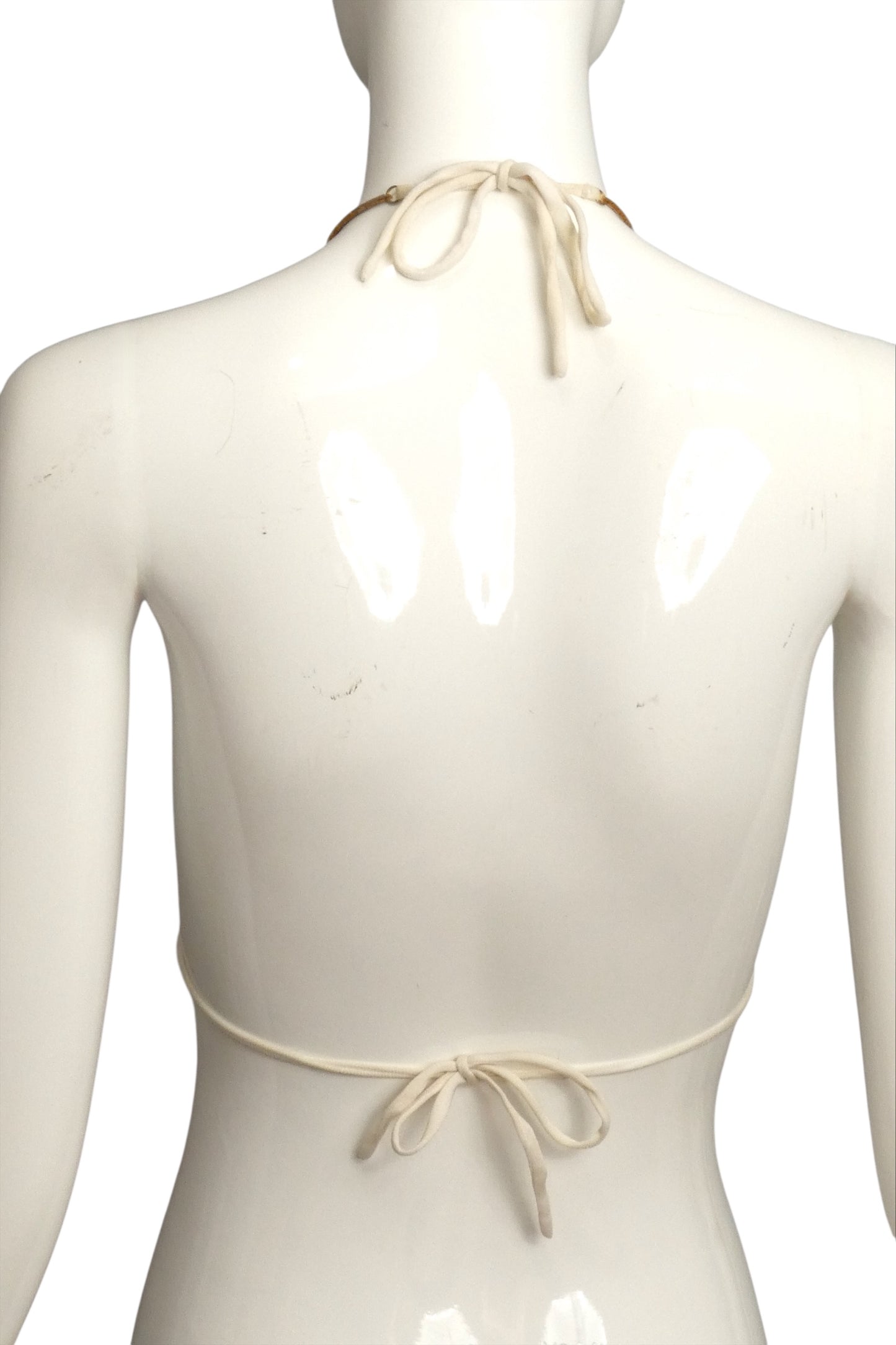 1970s White Knit & Gold Chain Bikini Top, Size 4