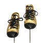 CHANEL- Gold Leather & Patent Cap Toe Sneakers, Size 38.5