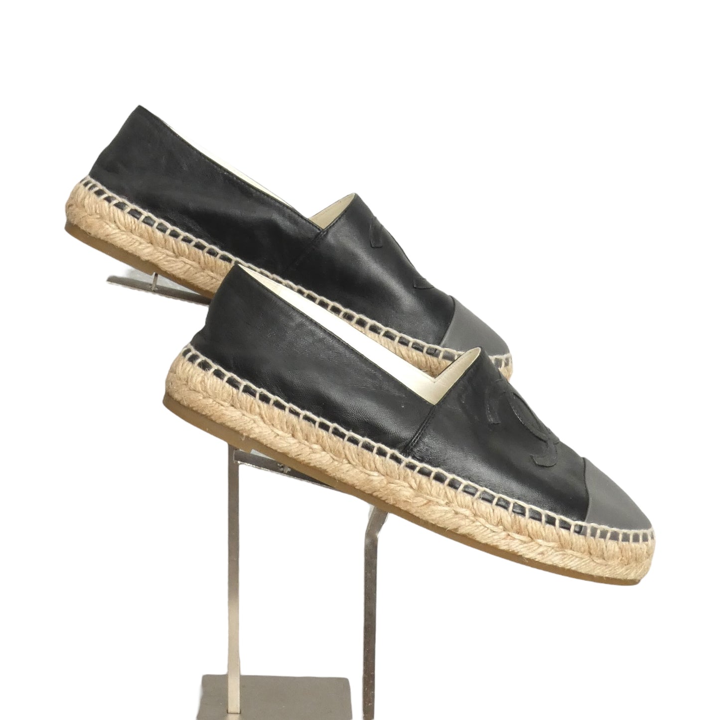 CHANEL- Gray & Black Cap Toe Espadrilles, Size 39