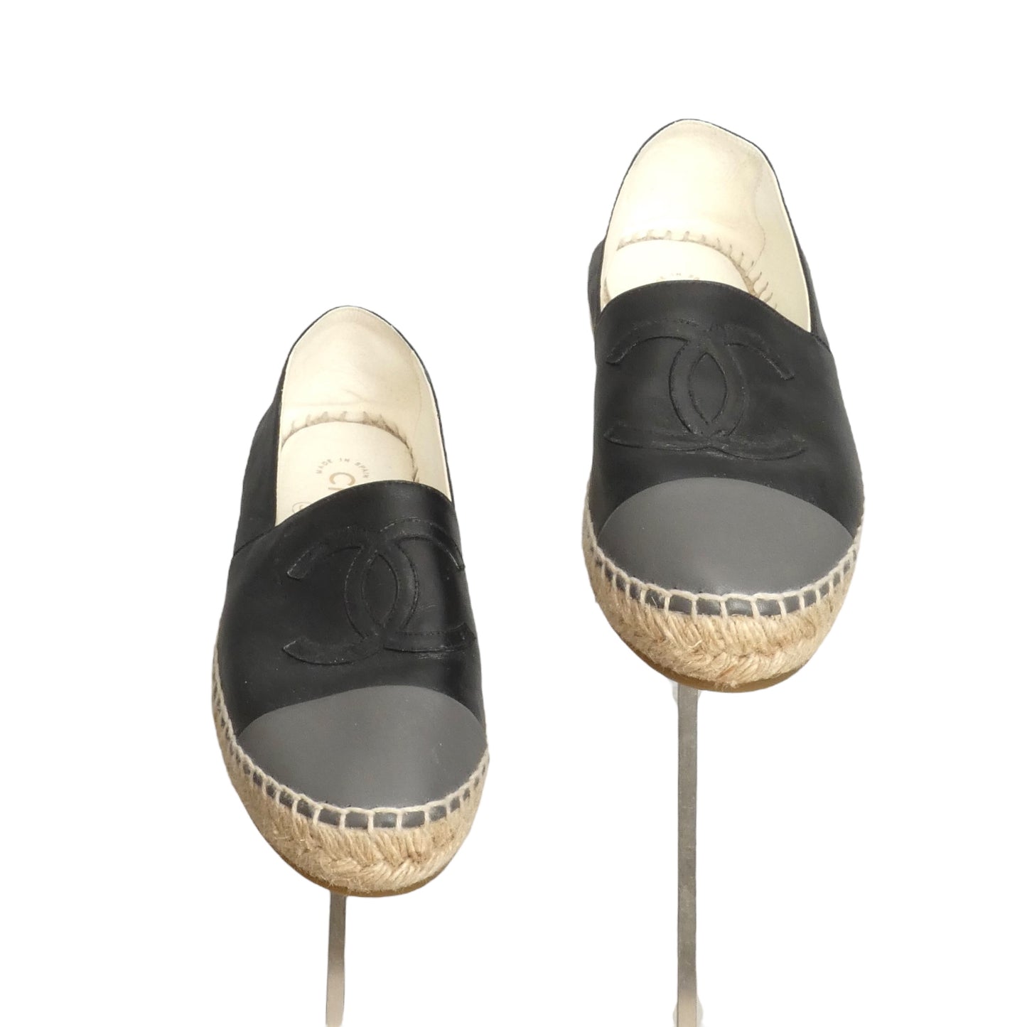 CHANEL- Gray & Black Cap Toe Espadrilles, Size 39