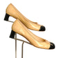 CHANEL-Tan & Black Patent Leather Cap Toes Pumps, Size 39
