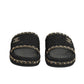 CHANEL- Black Rope & Chain "CC" Slides, Size 36
