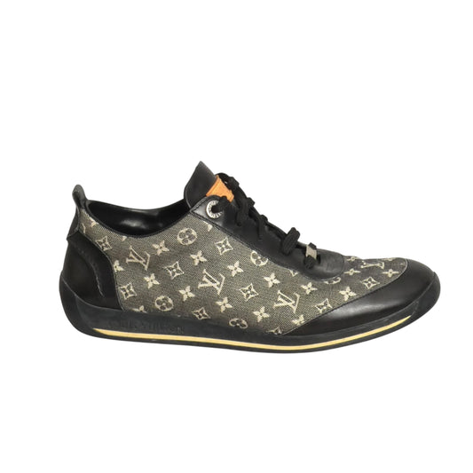 LOUIS VUITTON- Black Mini Lin Monogram Sneakers, Size 38.5