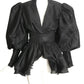 1980s Black Organza Puff Sleeve Jacket, Size 4