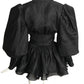 1980s Black Organza Puff Sleeve Jacket, Size 4
