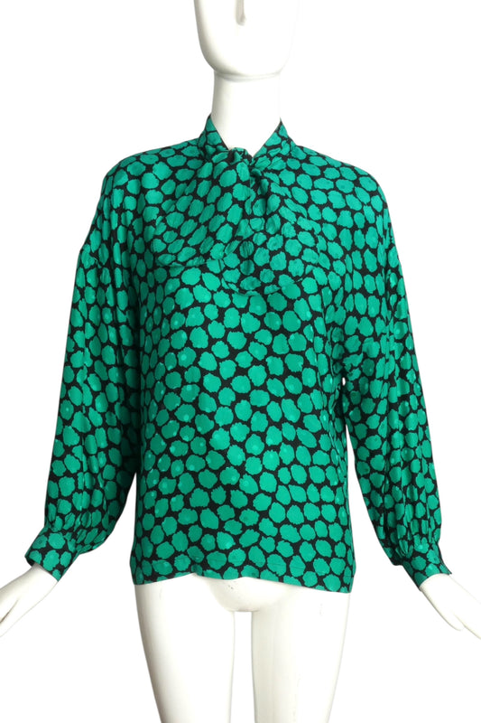PIERRE CARDIN PRESTIGE- 1986 Printed Silk Blouse, Size 6