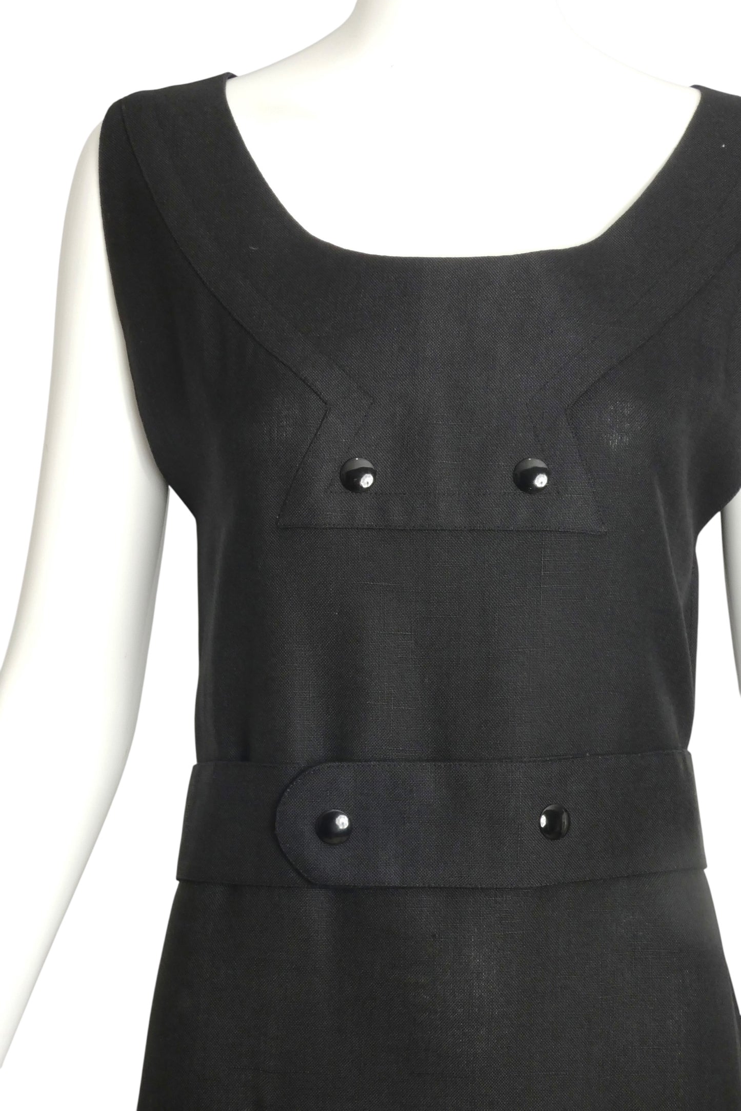 PIERRE CARDIN HAUTE COUTURE- 1990s Black Linen Belted Sheath Dress, Size 6