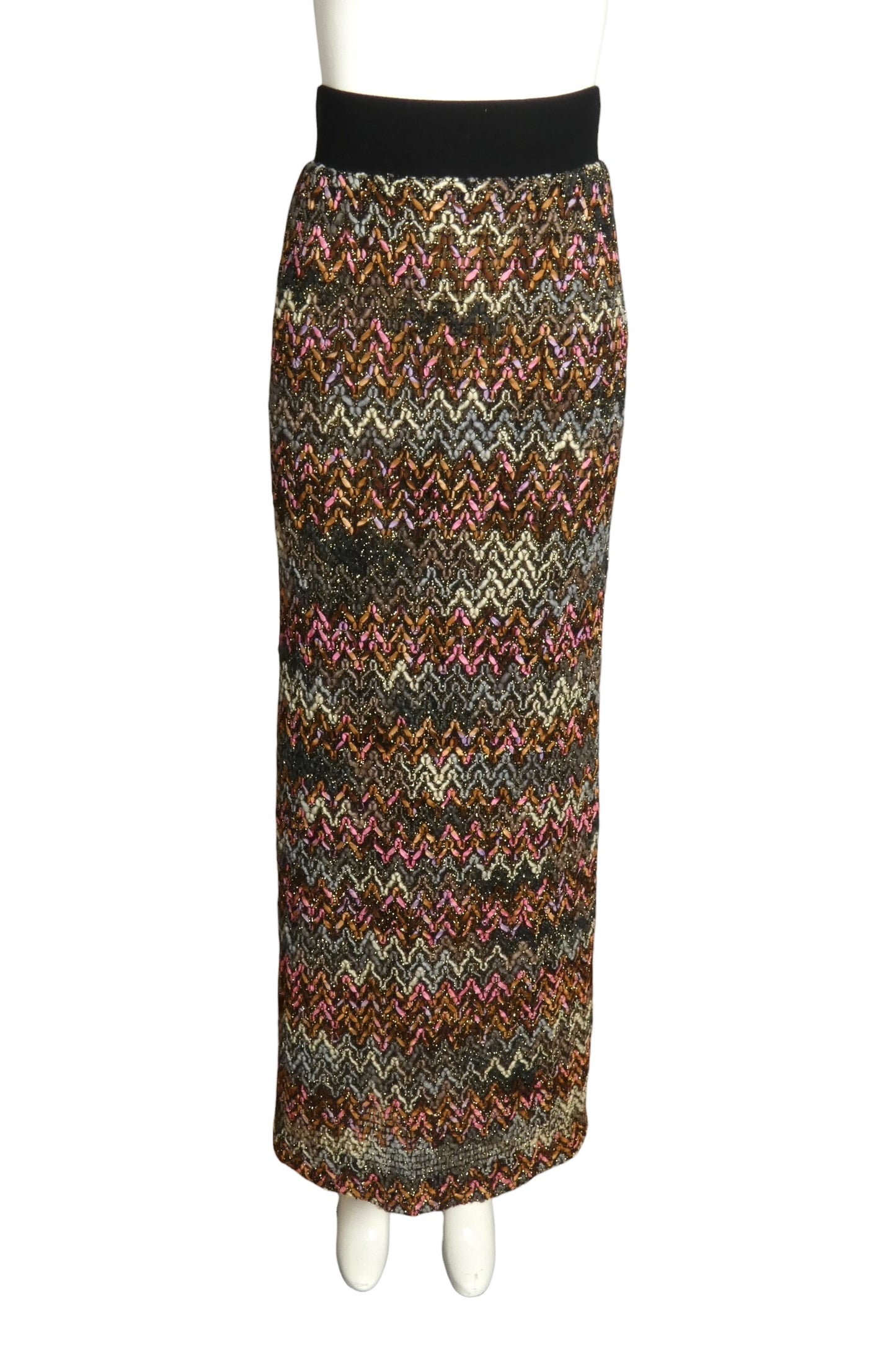 PIERRE CARDIN HAUTE COUTURE- 1970s  Metallic Ribbon & Knit Maxi Skirt, Size 6
