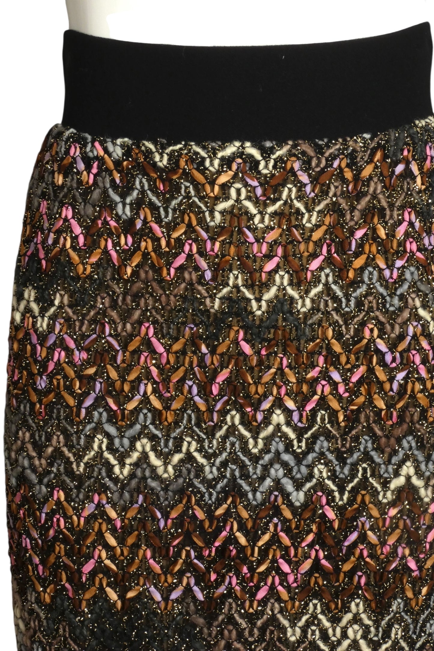 PIERRE CARDIN HAUTE COUTURE- 1970s  Metallic Ribbon & Knit Maxi Skirt, Size 6