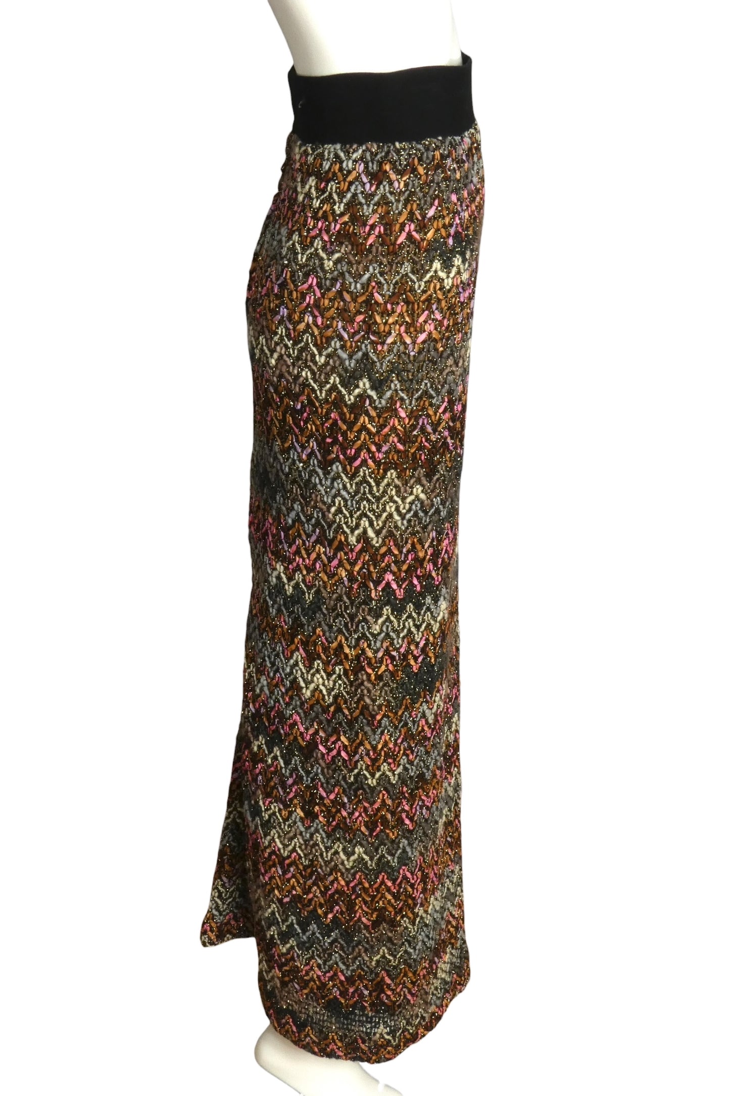 PIERRE CARDIN HAUTE COUTURE- 1970s  Metallic Ribbon & Knit Maxi Skirt, Size 6