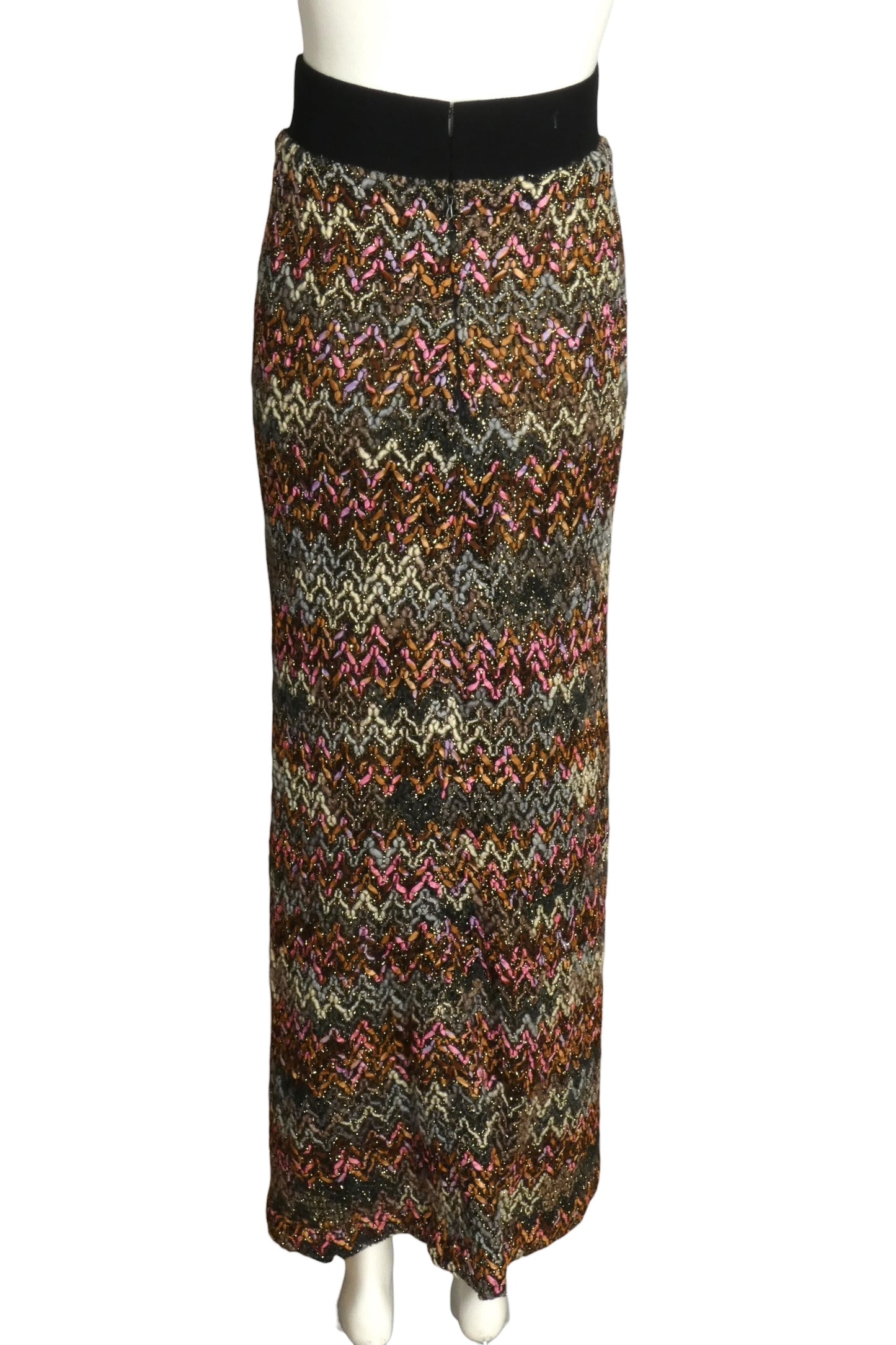 PIERRE CARDIN HAUTE COUTURE- 1970s  Metallic Ribbon & Knit Maxi Skirt, Size 6