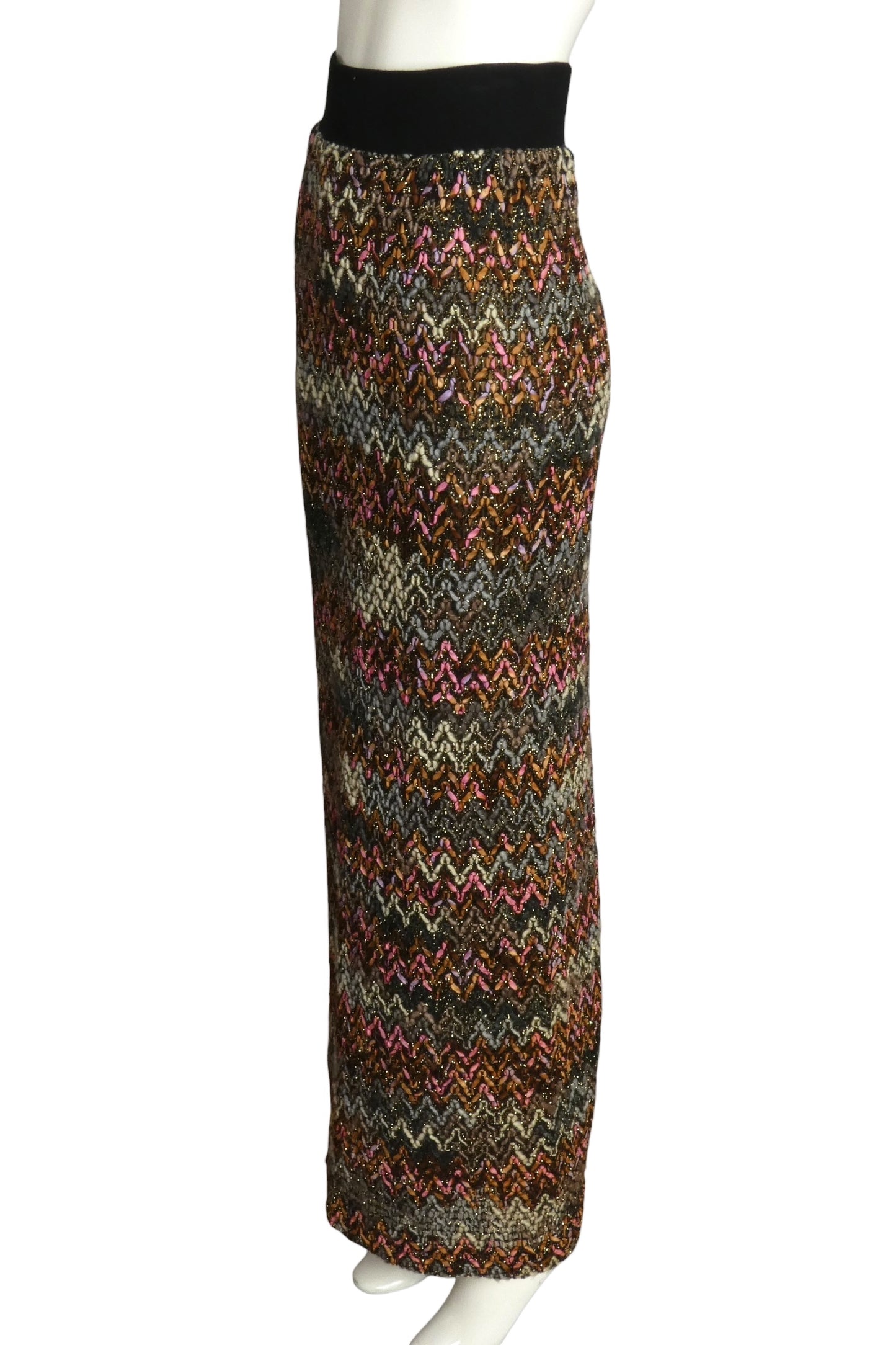 PIERRE CARDIN HAUTE COUTURE- 1970s  Metallic Ribbon & Knit Maxi Skirt, Size 6