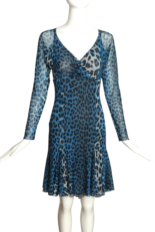FUZZI- Animal Print Mesh BodyCon Dress, Size Small