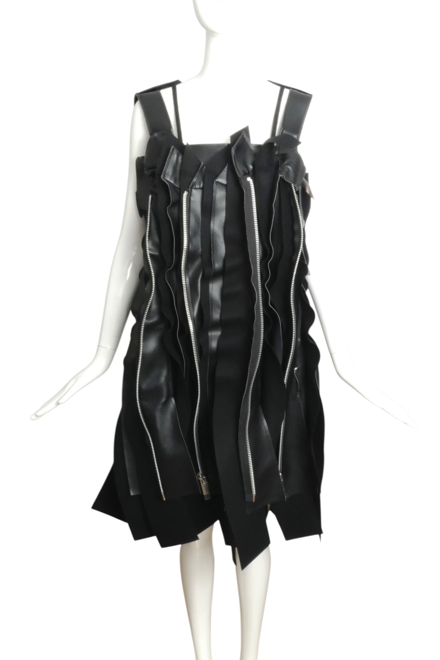 2024 Black Faux Leather Ruffled Zipper Dress, Size 4
