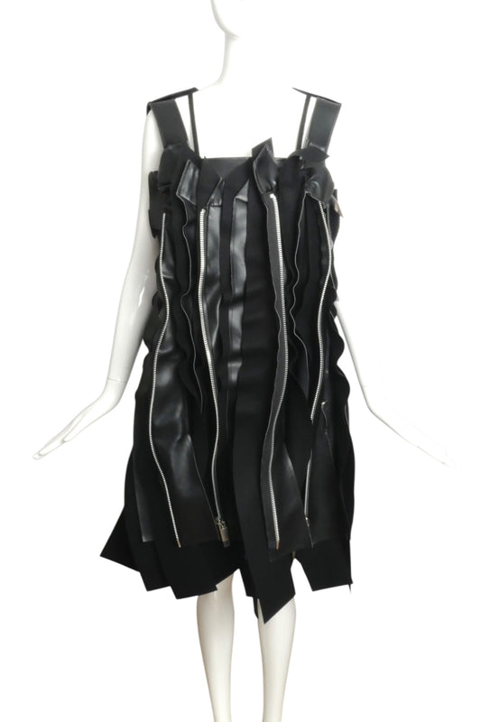 2024 Black Faux Leather Ruffled Zipper Dress, Size 4