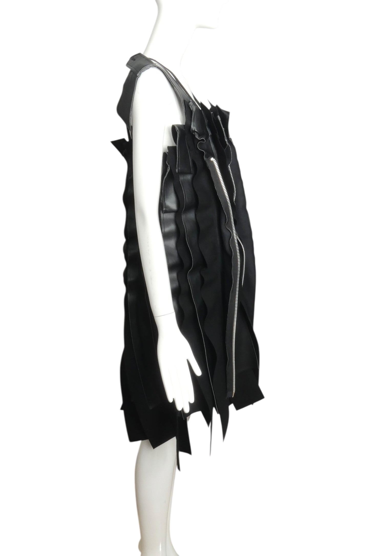 2024 Black Faux Leather Ruffled Zipper Dress, Size 4