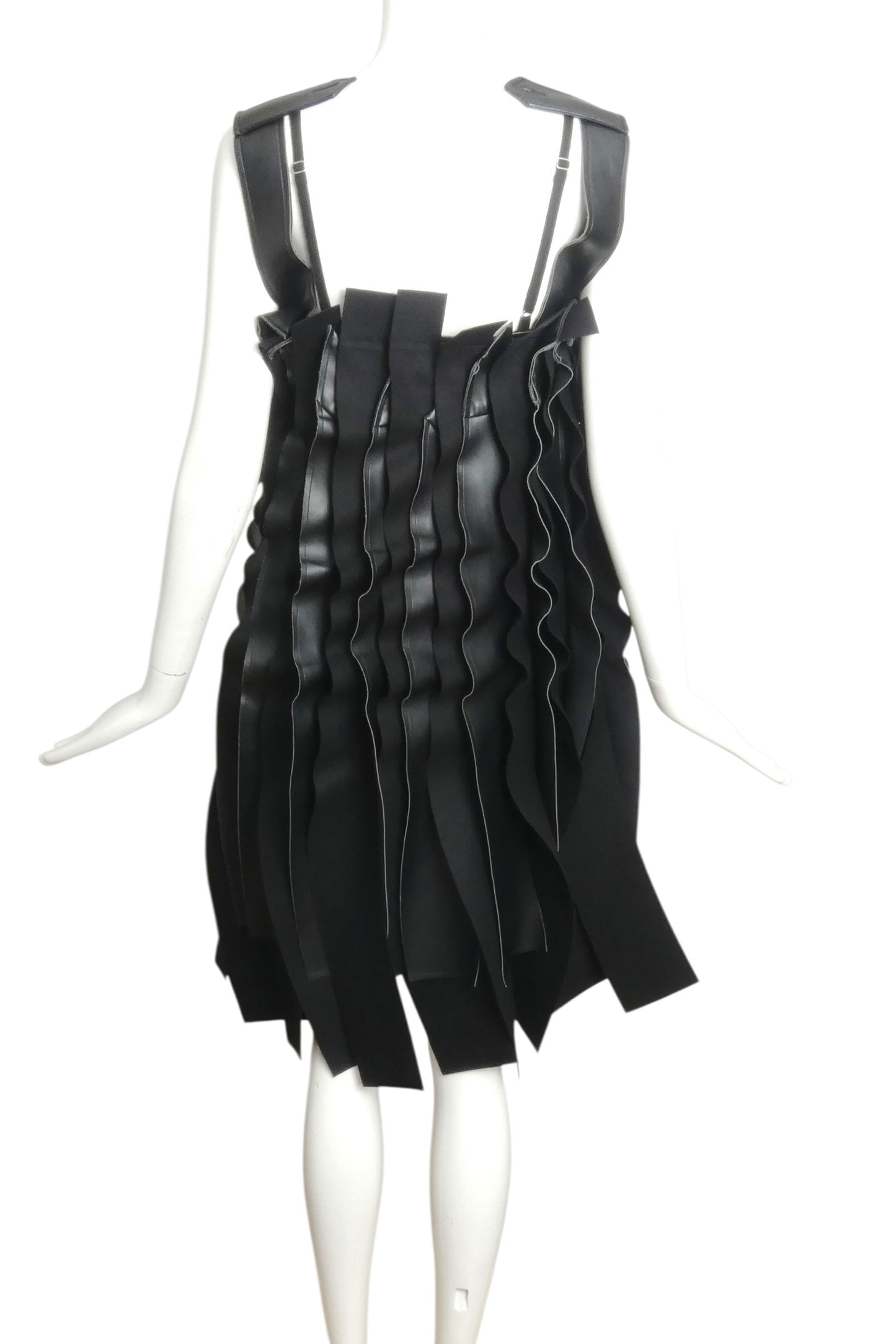 2024 Black Faux Leather Ruffled Zipper Dress, Size 4