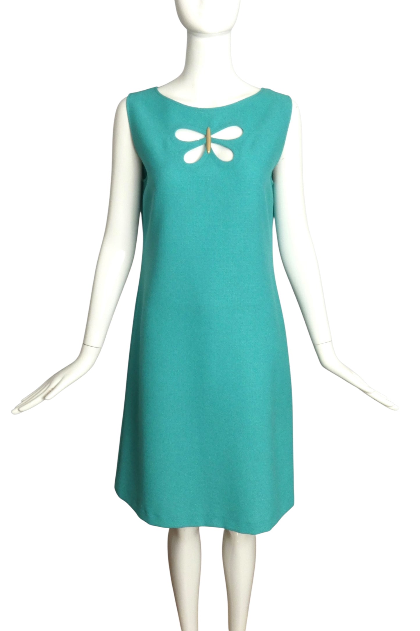 PIERRE CARDIN HAUTE COUTURE- c.2000 Turquoise Rayon Knit  A-Line Dress, Size 8