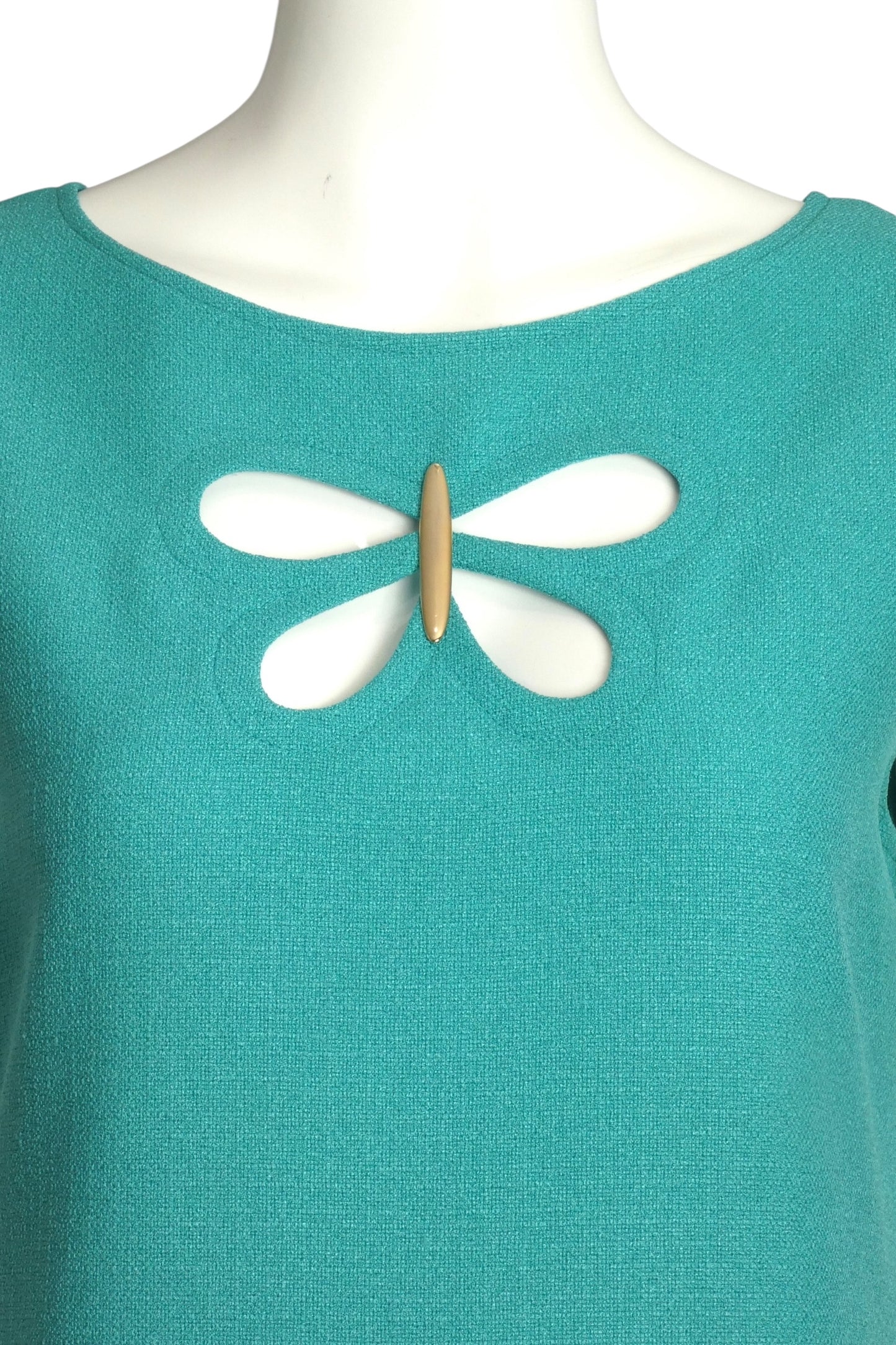 PIERRE CARDIN HAUTE COUTURE- c.2000 Turquoise Rayon Knit  A-Line Dress, Size 8