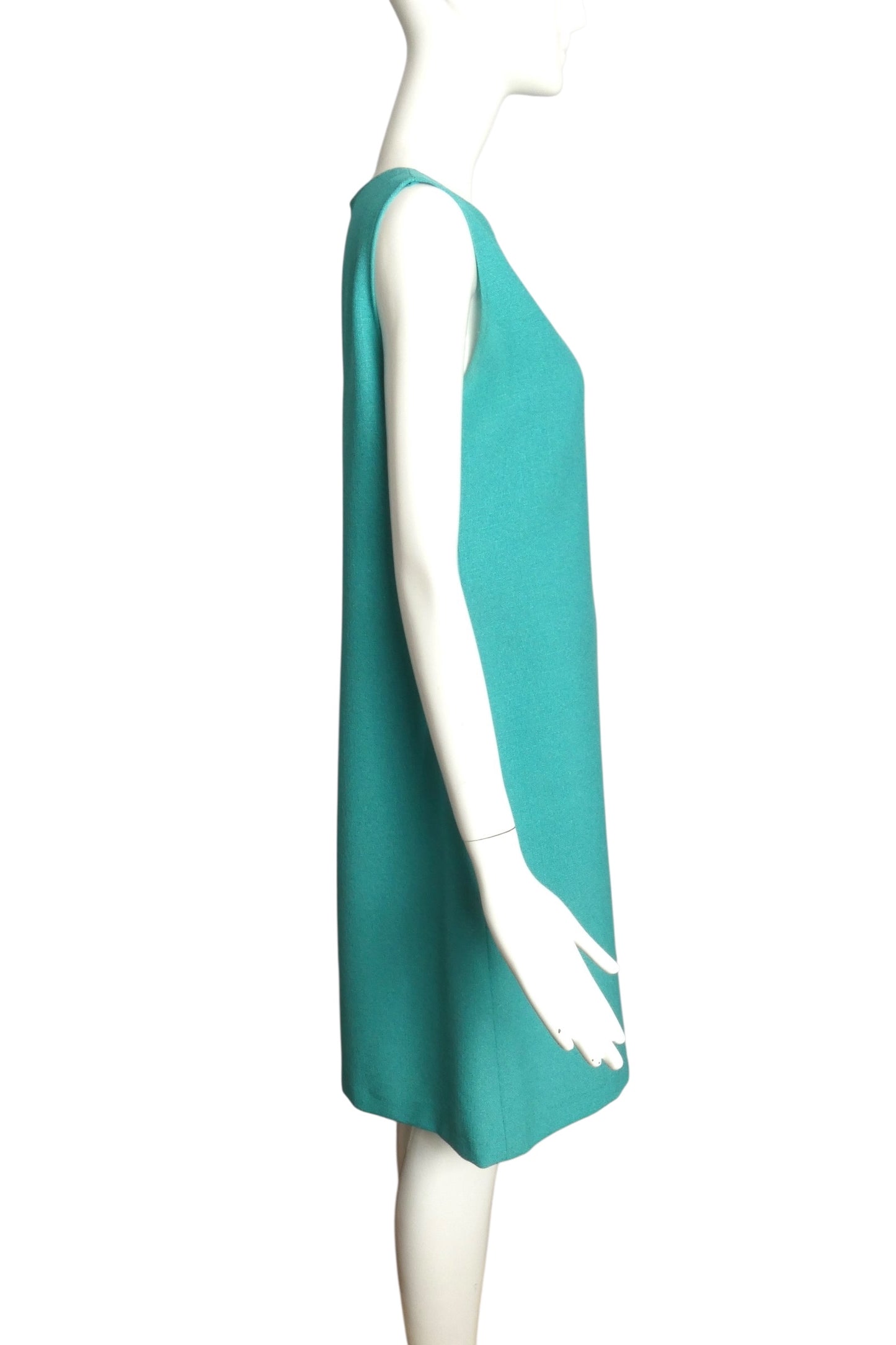 PIERRE CARDIN HAUTE COUTURE- c.2000 Turquoise Rayon Knit  A-Line Dress, Size 8