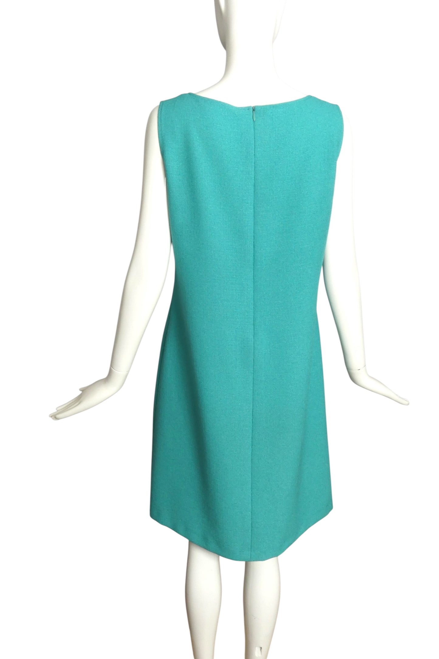 PIERRE CARDIN HAUTE COUTURE- c.2000 Turquoise Rayon Knit  A-Line Dress, Size 8