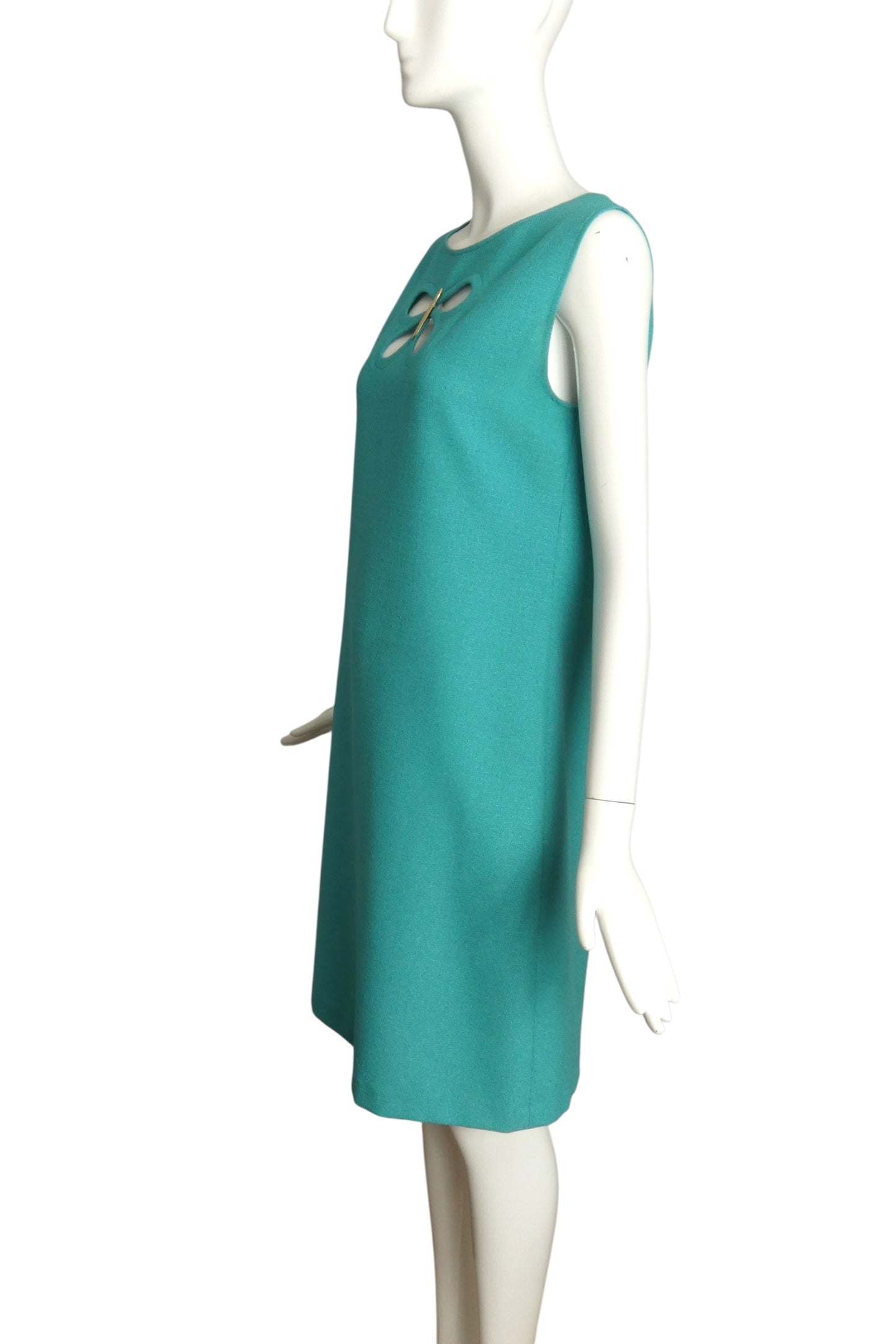 PIERRE CARDIN HAUTE COUTURE- c.2000 Turquoise Rayon Knit  A-Line Dress, Size 8