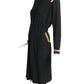 PIERRE CARDIN HAUTE COUTURE- 1970s Suede Trimmed Black Wool Dress, Size 14