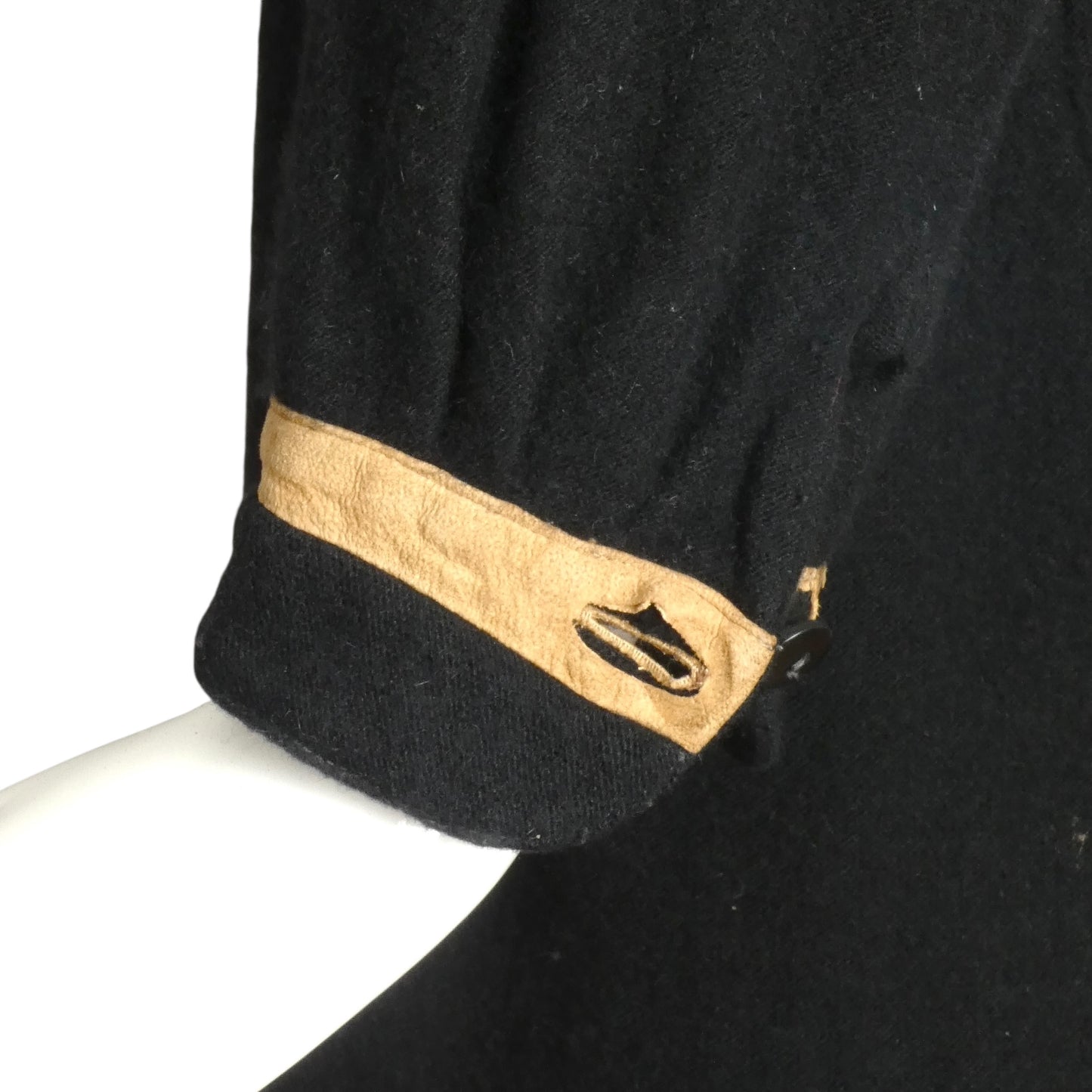 PIERRE CARDIN HAUTE COUTURE- 1970s Suede Trimmed Black Wool Dress, Size 14