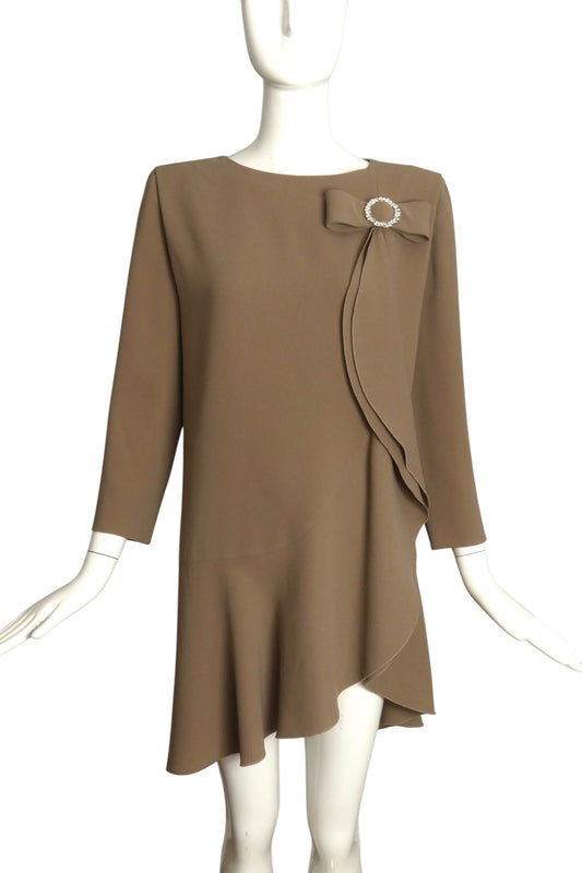 PIERRE CARDIN HAUTE COUTURE- 1990s Taupe Silk Cocktail Dress, Size 12