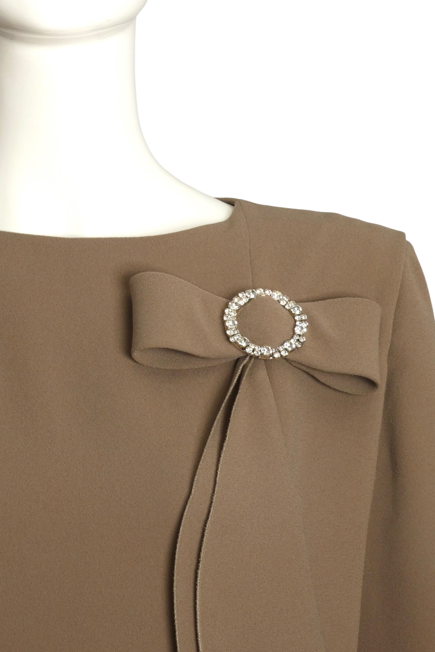 PIERRE CARDIN HAUTE COUTURE- 1990s Taupe Silk Cocktail Dress, Size 12