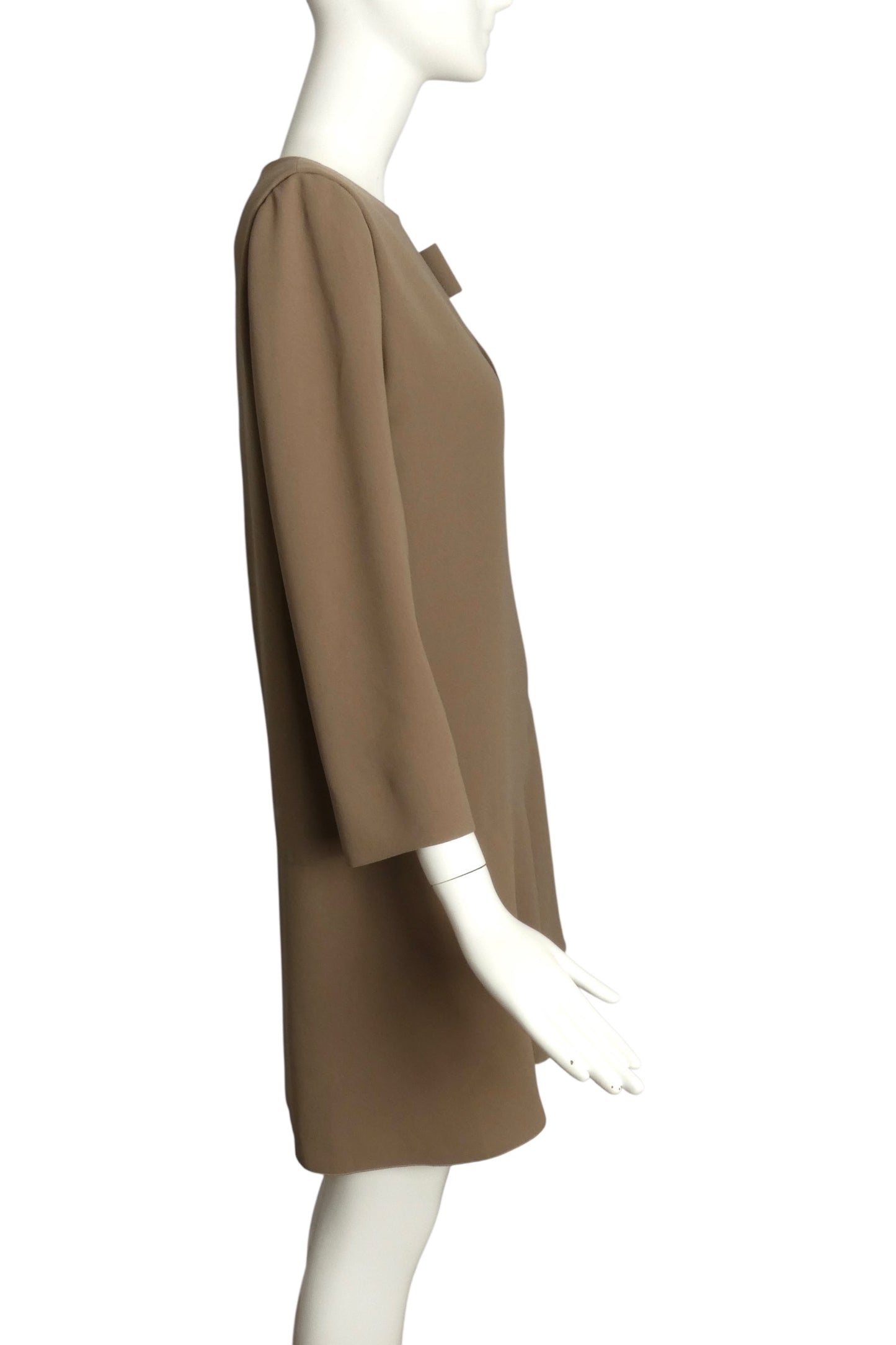 PIERRE CARDIN HAUTE COUTURE- 1990s Taupe Silk Cocktail Dress, Size 12