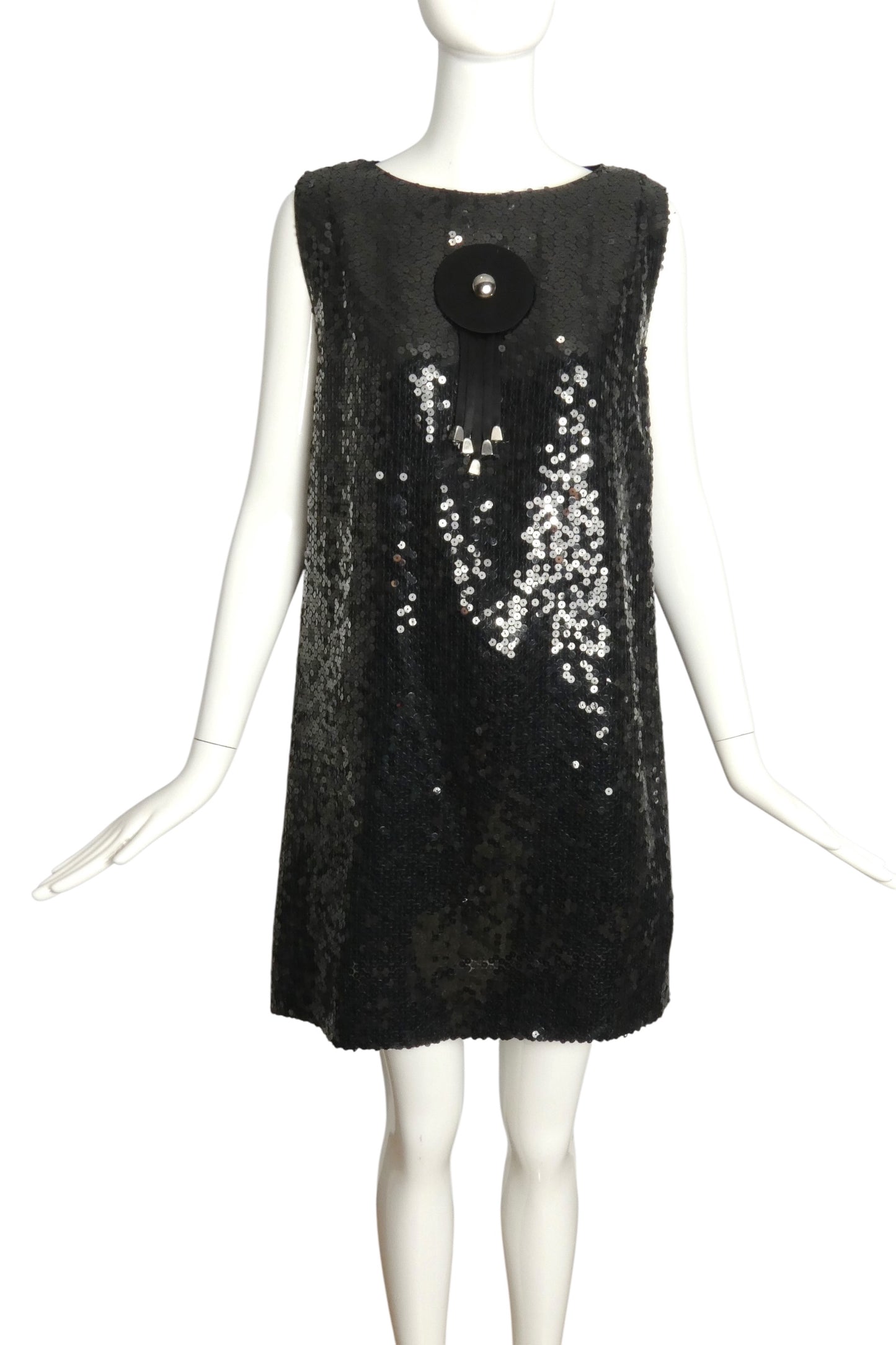 PIERRE CARDIN HAUTE COUTURE- Black Sequin A-Line Dress, Size 8